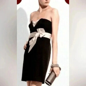 BCBGMAXAZRIA | Black & White Satin Bow Formal Strapless Cocktail Dress Size 8